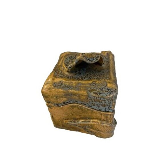 Handcrafted Ceramic Trinket Box With Leaf Detail In Golden Bronze Finish 6" x 5" - Picture 5 of 13